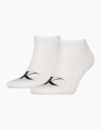 Calvin Klein Mens 2-Pack CK Jeans Logo Sports Trainer Socks, White - Size: 9/9.5/10/10.5/11/11.5/12