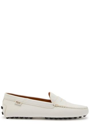 Tod's Gommino Grained Leather Loafers - White - 39 (IT39 / UK6)
