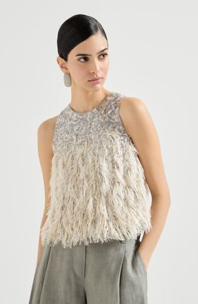 Brunello Cucinelli Dazzling d&eacute;grad&eacute; top in Grey at Nordstrom, Size 3X-Large Eu
