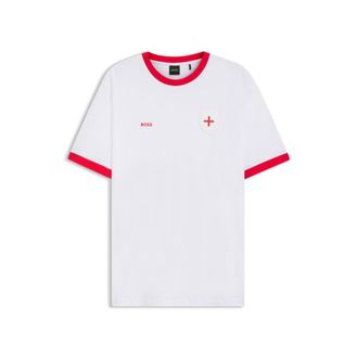 BOSS Stretch-cotton T-shirt with country flag and logo