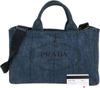 Prada Pre-owned Tote Bags, female, Blue, Size: ONE SIZE Pre-owned Canapa Tote Bag