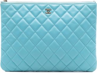 Chanel Blue Medium Quilted Lambskin O Case Clutch