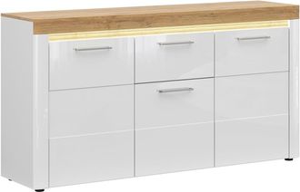 Petits Meubles Aparador 3 puertas 1 cajón con LED estratificado Blanco marrón