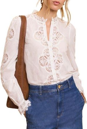 Mint Velvet Cotton Embroidered Blouse in Ivory at Nordstrom, Size 10