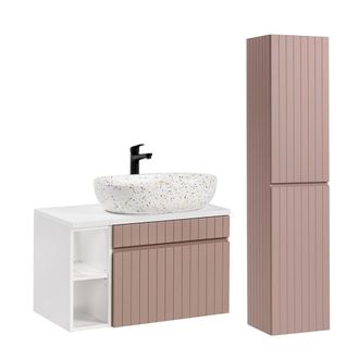 Petits Meubles Set mueble lavabo de 80 cm 2 nichos y columna estratificado Rosado