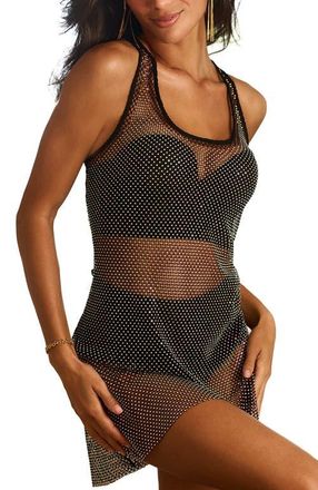 Lascana Womens Rhinestone Mesh Negligee in Black at Nordstrom, Size 2