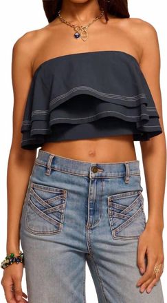Ramy Brook Poppy Poplin Tiered Crop Top In Navy