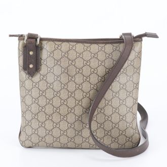 Gucci Brown Leather Coated Canvas Messenger Bag Shoulder Bag (Pre-Owned)