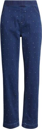 Hue Rhinestone Straight Leg Crop Denim Leggings in Dk Rinse at Nordstrom, Size X-Large
