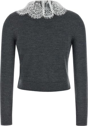 Self Portrait Womens Cardigan Lace Collar Grey Merino Wool - Main: Wool; Trim: Cardigans Sweater
