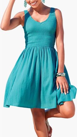 Lascana Smocked V-Neck Dress in Teal at Nordstrom, Size 10
