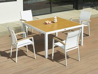 Vente-Unique Square Garden Dining Table In Aluminium W.140 Cm - Light Natural and in White