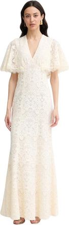 Twinset Lange kanten jurk - Dames - Avondkleed - Beige - XS - Katoen - Kleedjes