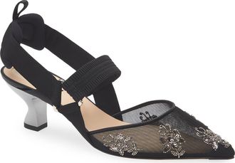 Fendi Colibri Pointed Toe Slingback Pump in Nero Antique Silver/Nero at Nordstrom, Size 11.5Us