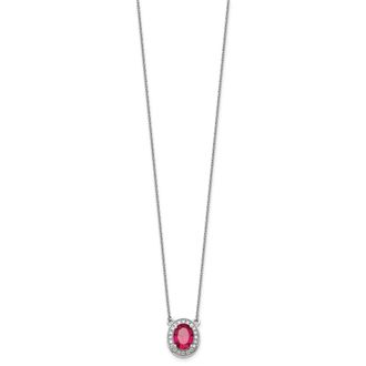 Diamond2Deal 14k White Gold Diamond and Oval Ruby Pendant Necklace