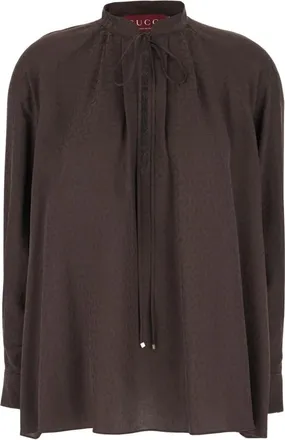 Gucci Blouses, female, Brown, Size: XS Horsebit Silk Jacquard Shirt