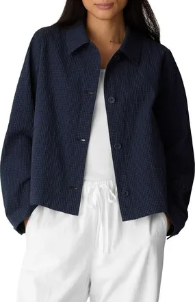 Eileen Fisher Check Stretch Cotton Jacket in Deep Dive at Nordstrom, Size Small