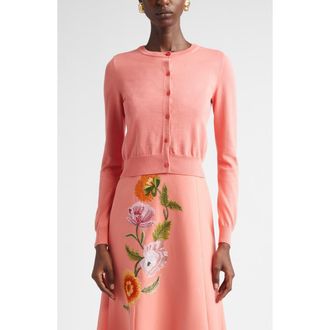 Carolina Herrera Silk & Cotton Cardigan in Sunset at Nordstrom, Size X-Small