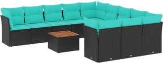 vidaXL Set De Sof&aacute;s De Jard&iacute;n Y Cojines 12 Pzas Rat&aacute;n Sint&eacute;tico Negro Vidaxl