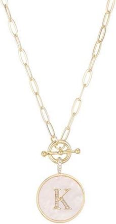 Adornia 14K Gold Plated Mother-of-Pearl Initial Pendant Necklace in White/Gold-K at Nordstrom Rack