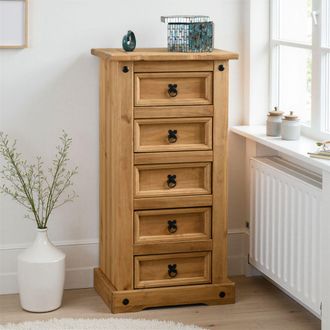 Seconique Corona 5 Drawer Narrow Chest in Natural