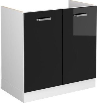 Vicco Armario Bajo Para Fregadero R-line, Negro Brillo Intenso, 80 Cm Sin Encimera Vicco