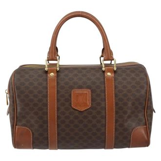 Celine Vintage Macadam Boston Canvas Brown Canvas Handbag (Pre-Owned)