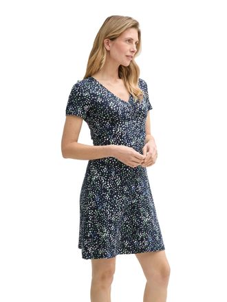 Tom Tailor Sommerkleid TOM TAILOR, Damen, Gr. 34, N-Gr, bunt (multicolor navy dot structure), Jersey, Obermaterial: 95% Viskose, 5% Elasthan, bedruckt, regular f