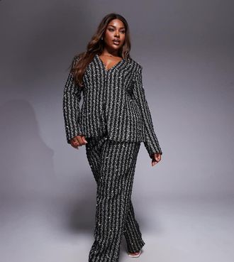 Asos Curve - Pantaloni in boucl&eacute; neri decorati con perle in coordinato-Nero