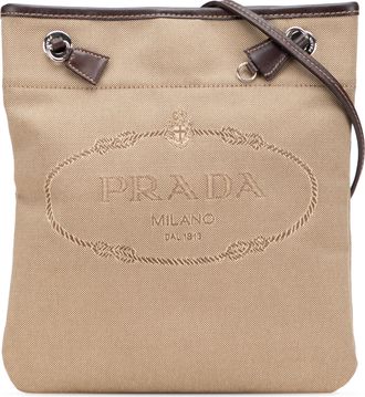 Prada Pre-owned Womens Canvas Shoulder Bag Logo - Beige Textile - One Size
