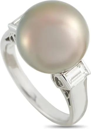 Mikimoto Pre-Owned Mikimoto 18K White Gold 0.30ct Diamond and Tahitian Pearl Ring MK28 052026