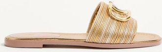 Valentino Garavani VLogo Signature Metallic Leather Slide Sandal With Cornely Embroidery Wo