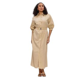 Ibana Danique Overhemdjurk - Dames - Jurken - Beige - Maat: XS