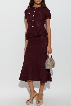 Self Portrait Peplum Dress, Womens, Burgundy
