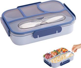 OEM Fiambreras - Fiambrera Dividida De 1100 Ml - Impermeable Y Apta Para Congelador - Apta Para Lavavajillas - 3 Compartimentos - Incluye Cubiertos
