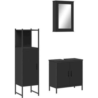 vidaXL Vidaxl - Juego De Muebles De Ba&ntilde;o 3 Pzas Madera Contrachapada Negro