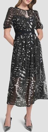 DKNY Shine Puff Sleeve Crinkle Chiffon Dress in Reflected Lights at Nordstrom, Size 12