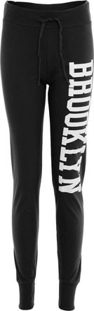 ZEE FASHION Womens Brooklyn Printed Ladies Bottoms Adjustable Tie Waistband Stretch Tracksuit Jogging Joggers Pants Black