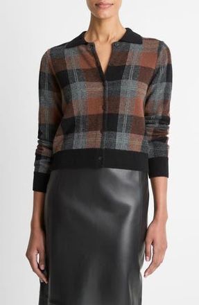 Vince Check Plaid Cashmere Cardigan in Cacao /Heather Pewter /Black at Nordstrom Rack, Size Xx-Small