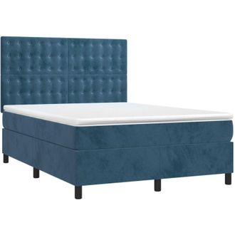 vidaXL Cama Box Spring Colch&oacute;n Y Led Terciopelo Azul Oscuro 140x200 Cm Vidaxl