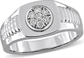 Amour Mens 1/4ct TW Diamond Cluster Ring in 10k White Gold