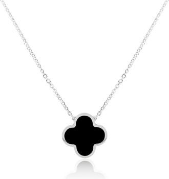 The Lovery Extra Large Onyx Single Clover Necklace White Gold