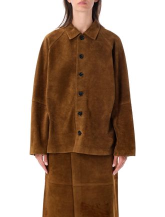 STUDIO NICHOLSON Boxy Oversized Suede Jacket With Classic Collar And Button Closure