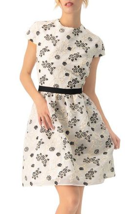 Ivonne Floral Embroidered Short A-Line Dress in Natural at Nordstrom, Size 10