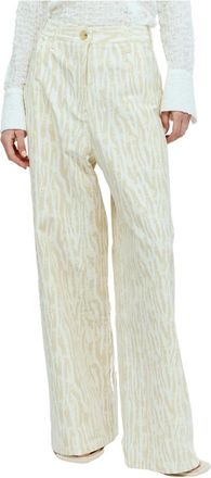 Song for the Mute Gedrukte katoenen broek - Dames - Wijde Broeken - Beige - M - Katoen - Broeken