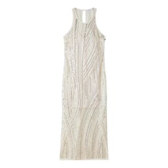 Patrizia Pepe Patrizia Pepe, Party Dresses, female, Beige, Size: S Embroidered Midi Dress