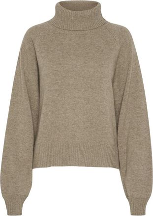 Gestuz Korte Pullover met Hoge Hals - Dames - Coltruien - Beige - XS - Wol - Truien & Vesten