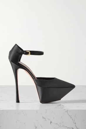 Amina Muaddi Decollet&eacute; In Raso Angelica Plateau - Nero