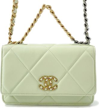 Chanel Light Green Quilting Chain/Shoulder Wallet (Pre-Owned)