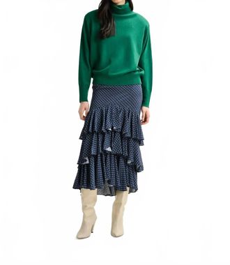 Essentiel Ilana Tiered Ruffle Midi Skirt In Black